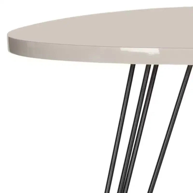 White Lacquer Top Side Table with Black Iron Hairpin Legs