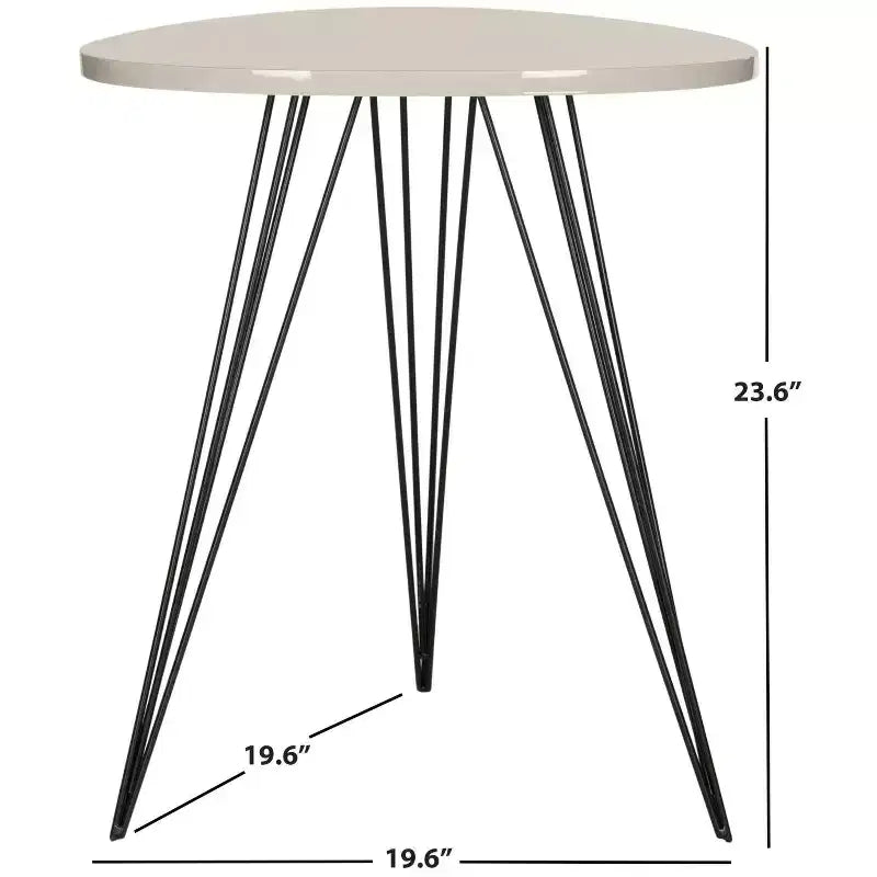 White Lacquer Top Side Table with Black Iron Hairpin Legs