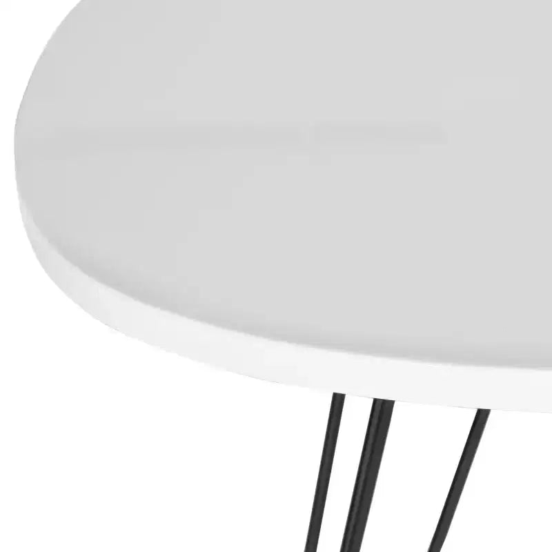 White Lacquer Top Side Table with Black Iron Hairpin Legs