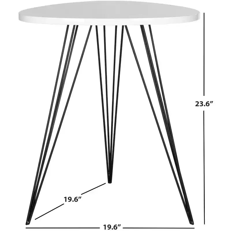White Lacquer Top Side Table with Black Iron Hairpin Legs