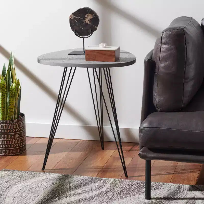 White Lacquer Top Side Table with Black Iron Hairpin Legs