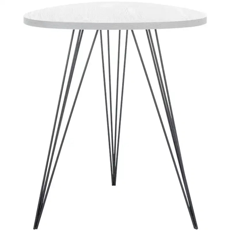 White Lacquer Top Side Table with Black Iron Hairpin Legs