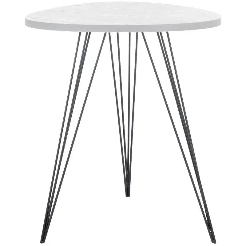 White Lacquer Top Side Table with Black Iron Hairpin Legs
