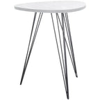 White Lacquer Top Side Table with Black Iron Hairpin Legs