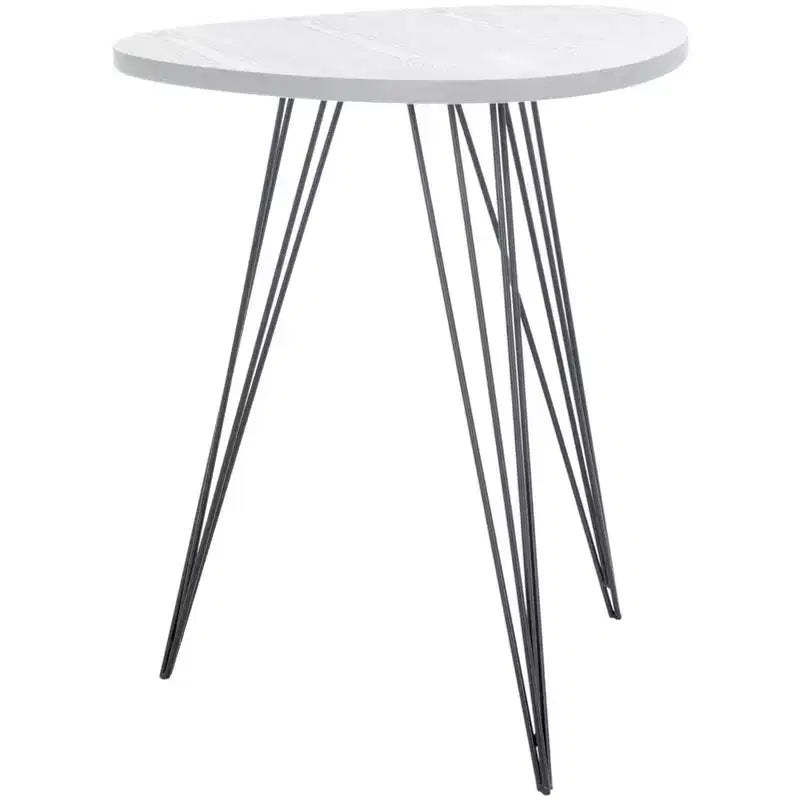 White Lacquer Top Side Table with Black Iron Hairpin Legs