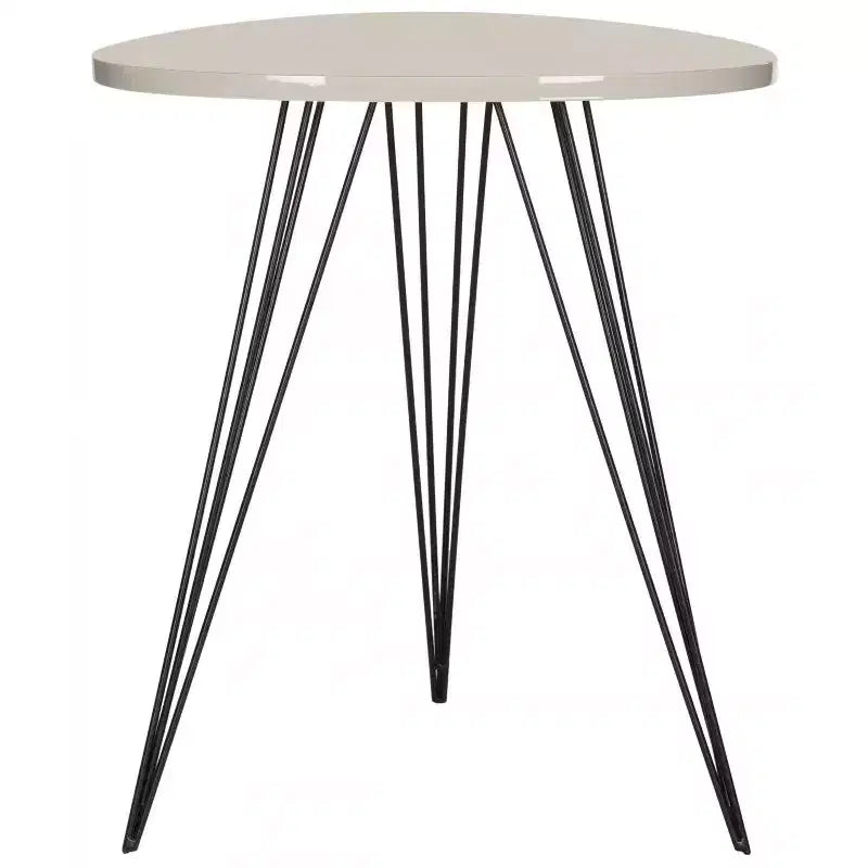 White Lacquer Top Side Table with Black Iron Hairpin Legs