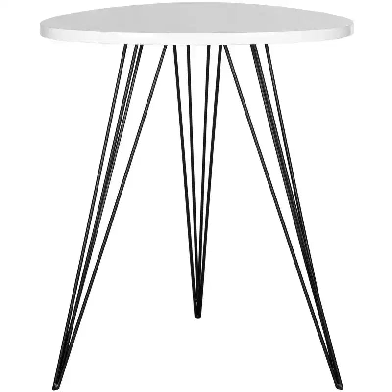 White Lacquer Top Side Table with Black Iron Hairpin Legs
