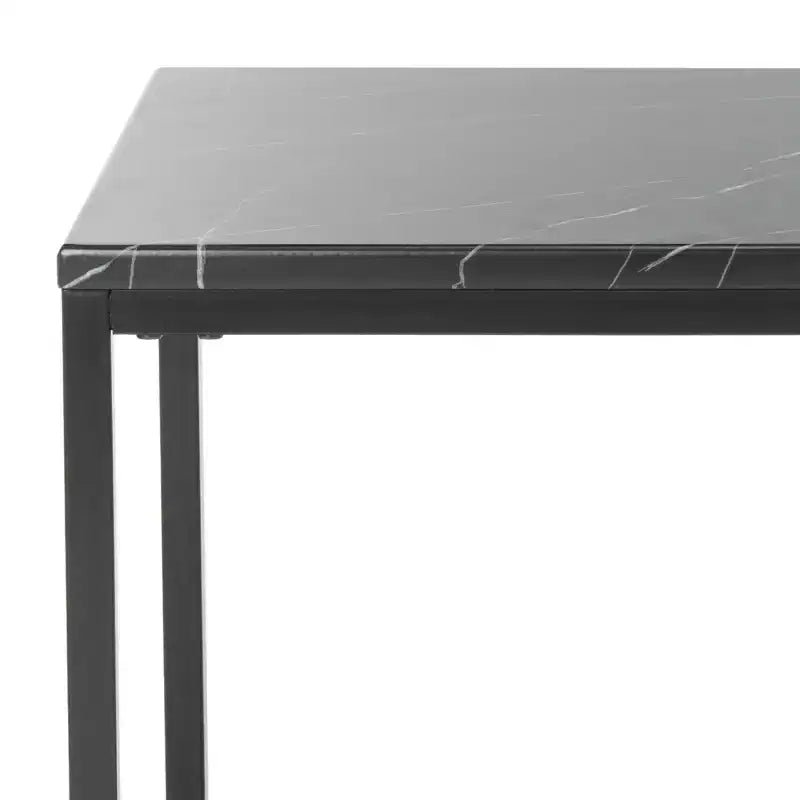 Marble Top Iron End Table, White and Grey