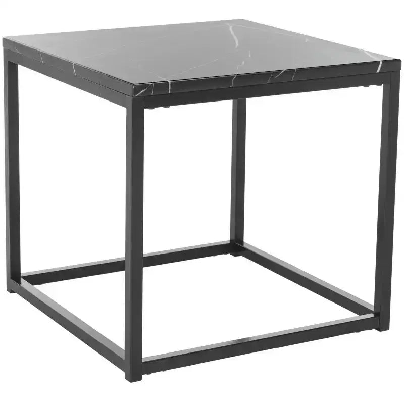 Marble Top Iron End Table, White and Grey