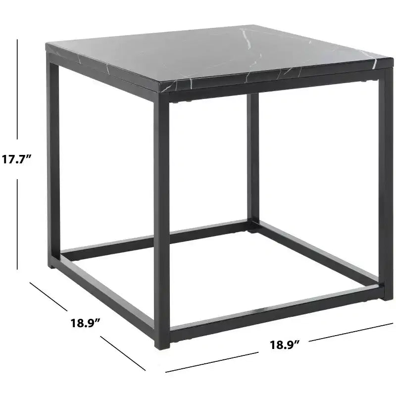 Marble Top Iron End Table, White and Grey