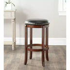 Cherry and Black Swivel Bar Stool with Nailhead Trim