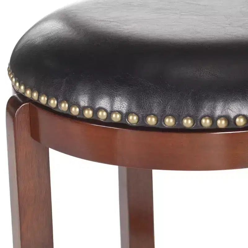 Cherry and Black Swivel Bar Stool with Nailhead Trim