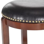 Cherry and Black Swivel Bar Stool with Nailhead Trim