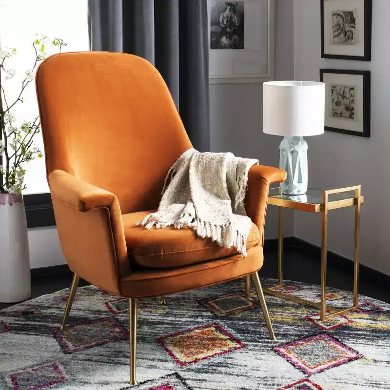 Dusty Rose Velvet Arm Chair with Gold Metal Legs
