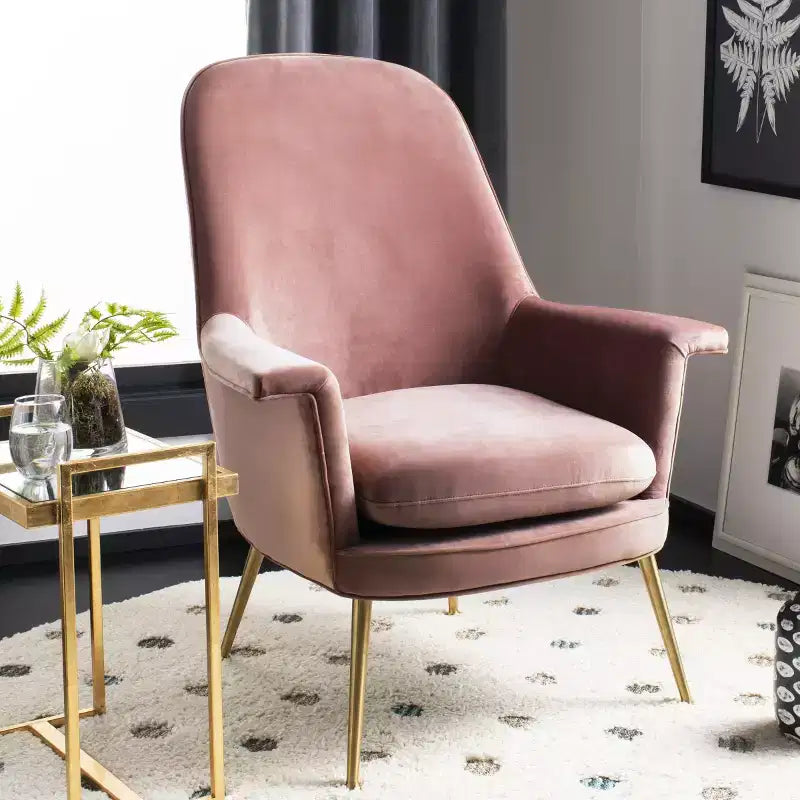 Dusty Rose Velvet Arm Chair with Gold Metal Legs