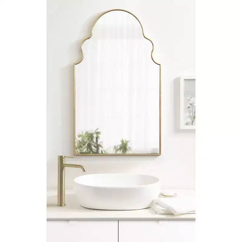 Black Moroccan Arch Wall Mirror with Scalloped Top