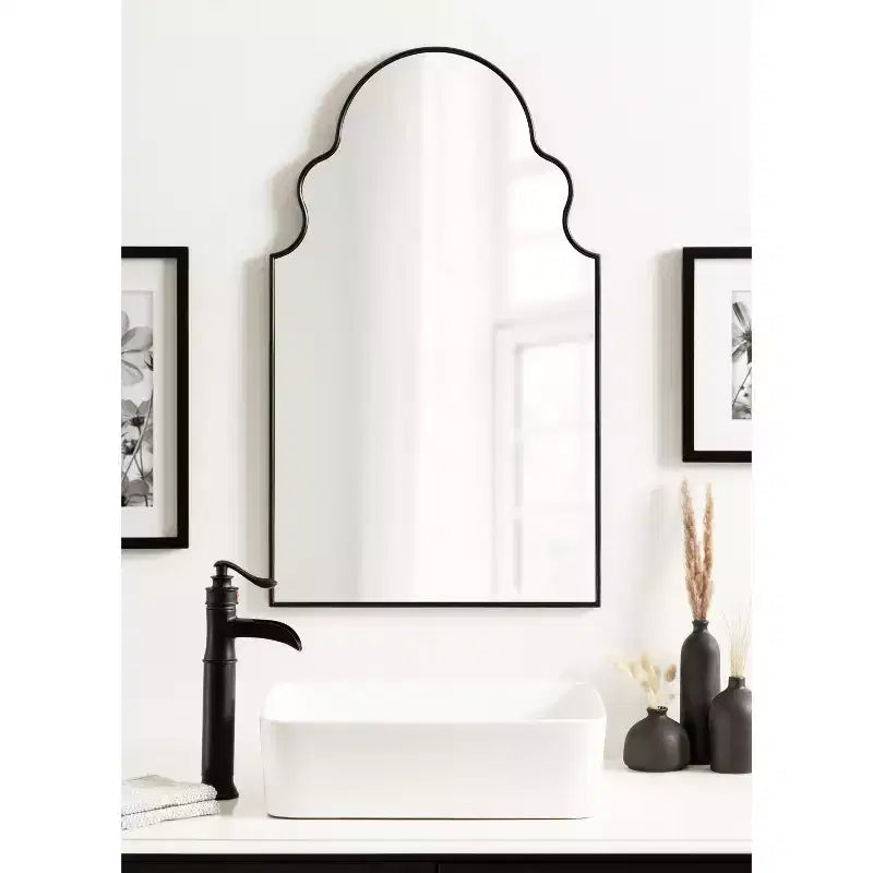 Black Moroccan Arch Wall Mirror with Scalloped Top
