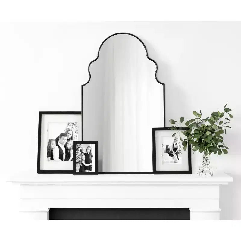 Black Moroccan Arch Wall Mirror with Scalloped Top