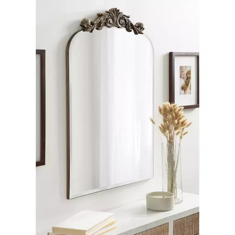 Black Beveled Frameless Arch Wall Mirror