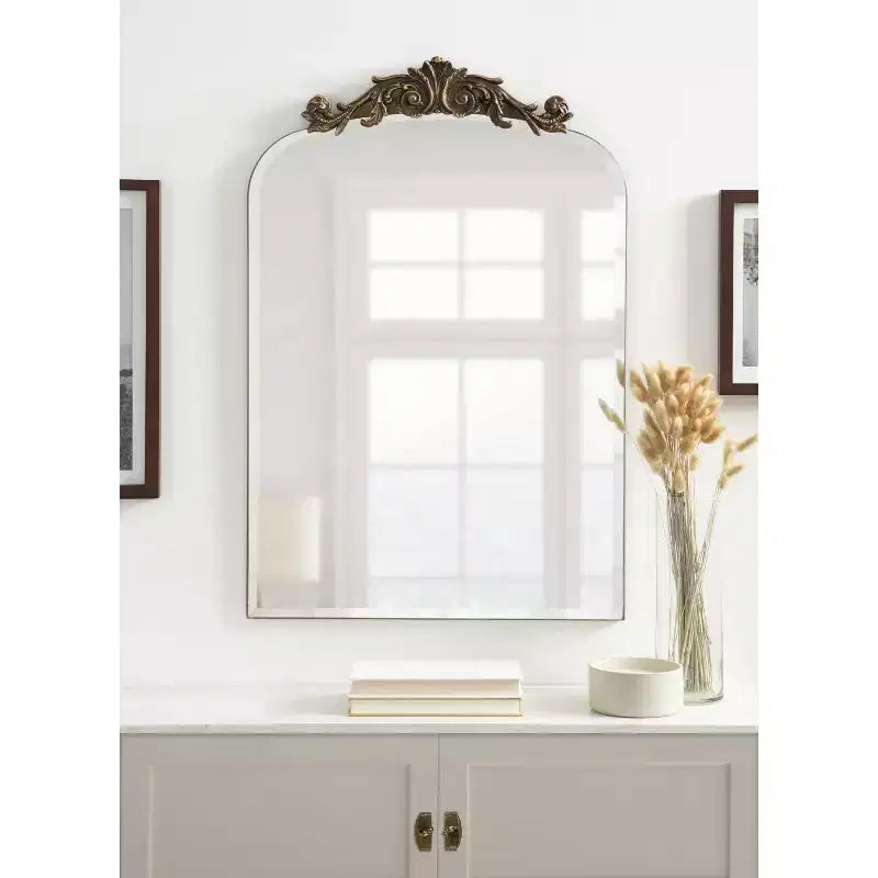 Black Beveled Frameless Arch Wall Mirror