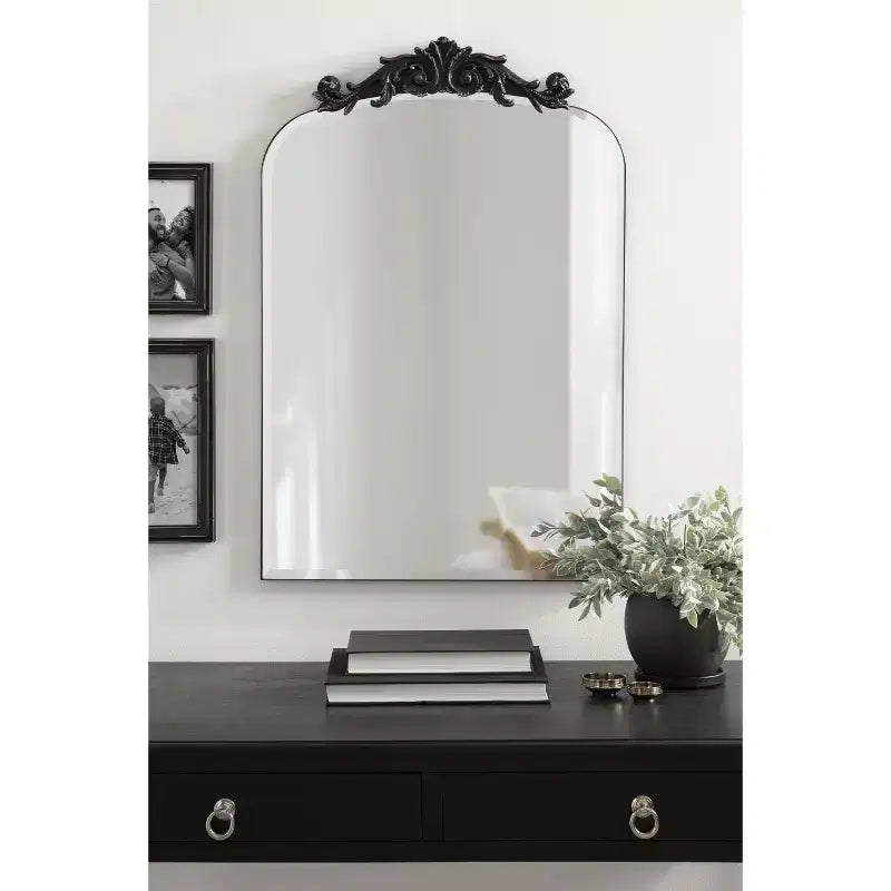 Black Beveled Frameless Arch Wall Mirror