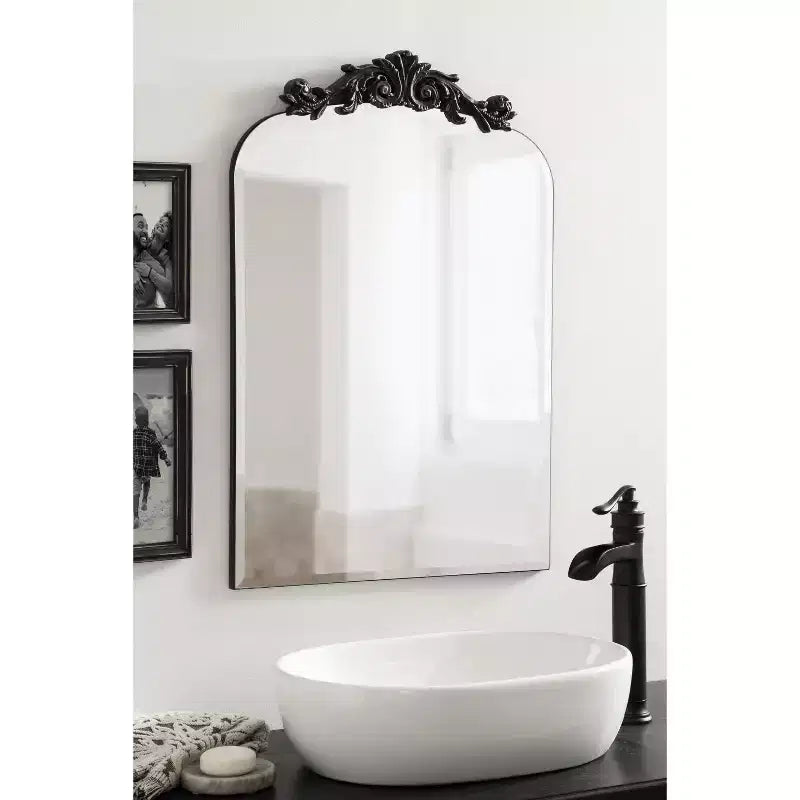 Black Beveled Frameless Arch Wall Mirror