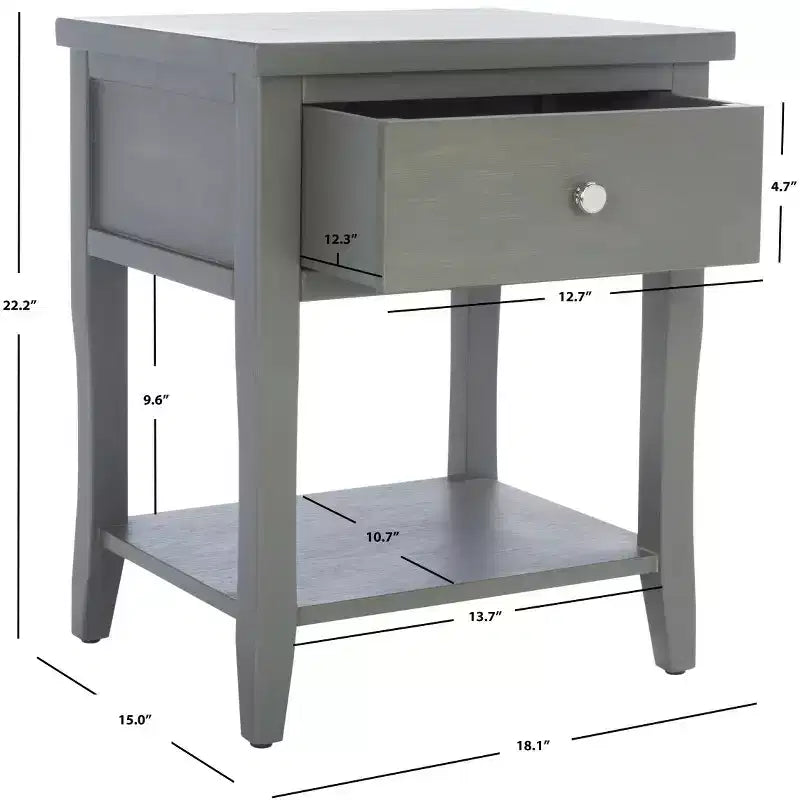 Ash Grey Nightstand with Storage Drawer and Open Shelf
