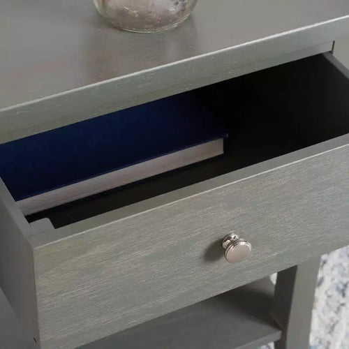 Comodino Grigio Cenere con Cassetto e Ripiano Aperto