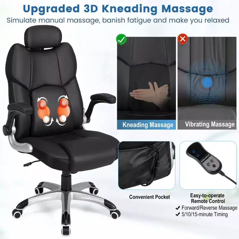 Kneading Massage Office Chair Height Adjustable with Flip-up Armrests