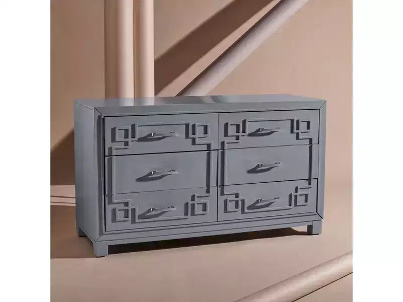 6 Drawer Modern Dresser White with Gold Accents