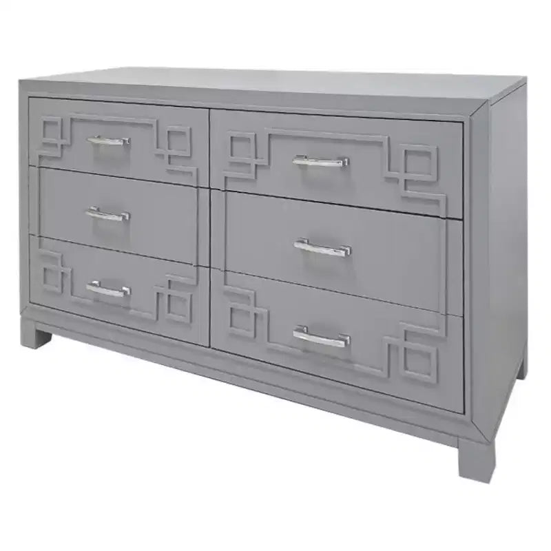 6 Drawer Modern Dresser White with Gold Accents