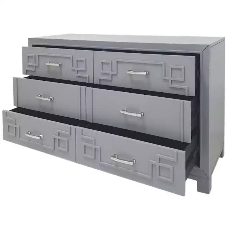 6 Drawer Modern Dresser White with Gold Accents