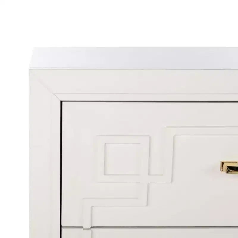 6 Drawer Modern Dresser White with Gold Accents