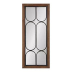 Walnut Brown Decorative Windowpane Mirror, 33.0 × 76.2 cm