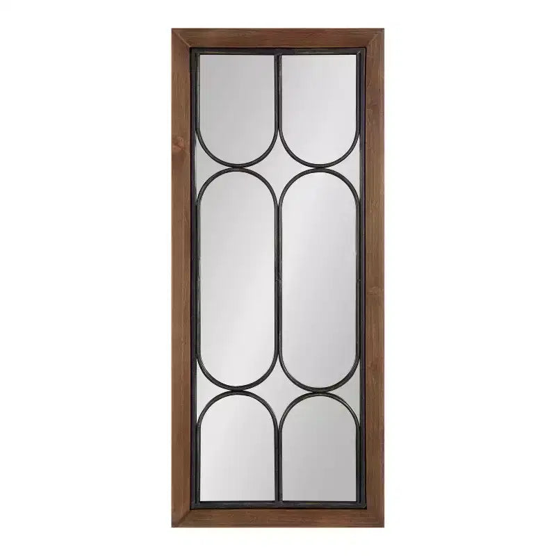 Walnut Brown Decorative Windowpane Mirror, 33.0 × 76.2 cm