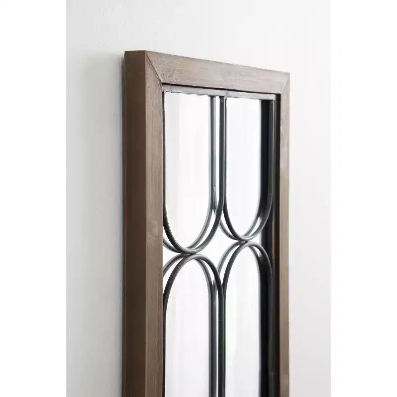 Walnut Brown Decorative Windowpane Mirror, 33.0 × 76.2 cm
