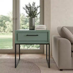 End Table with Storage Drawer and Black Metal Base