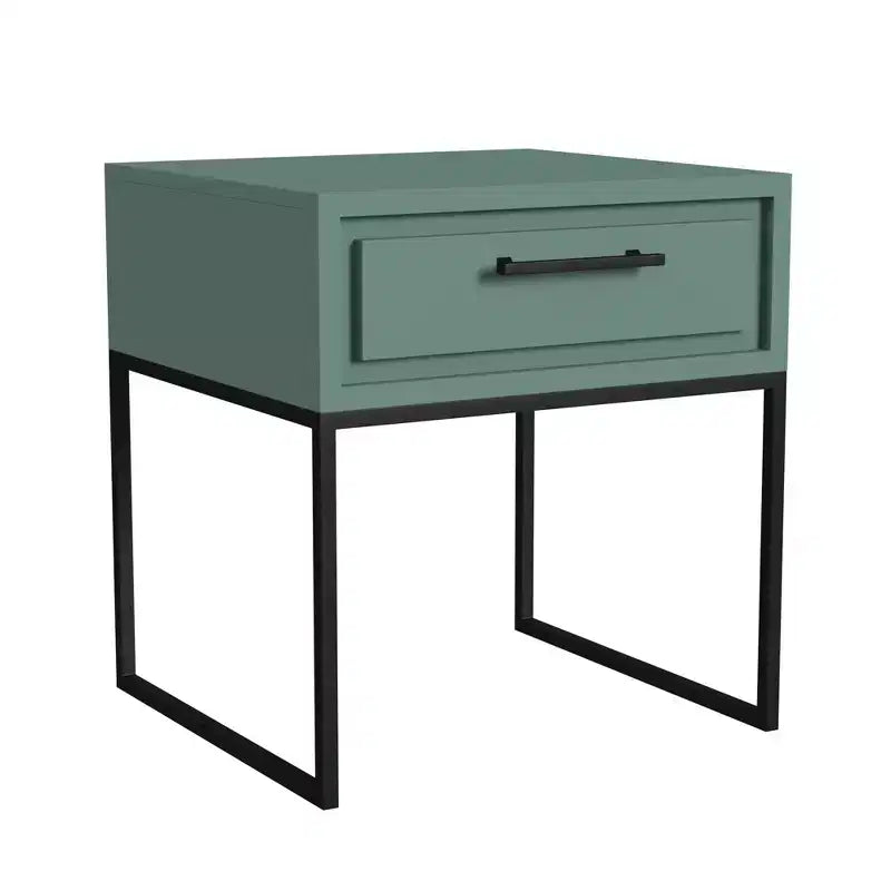End Table with Storage Drawer and Black Metal Base