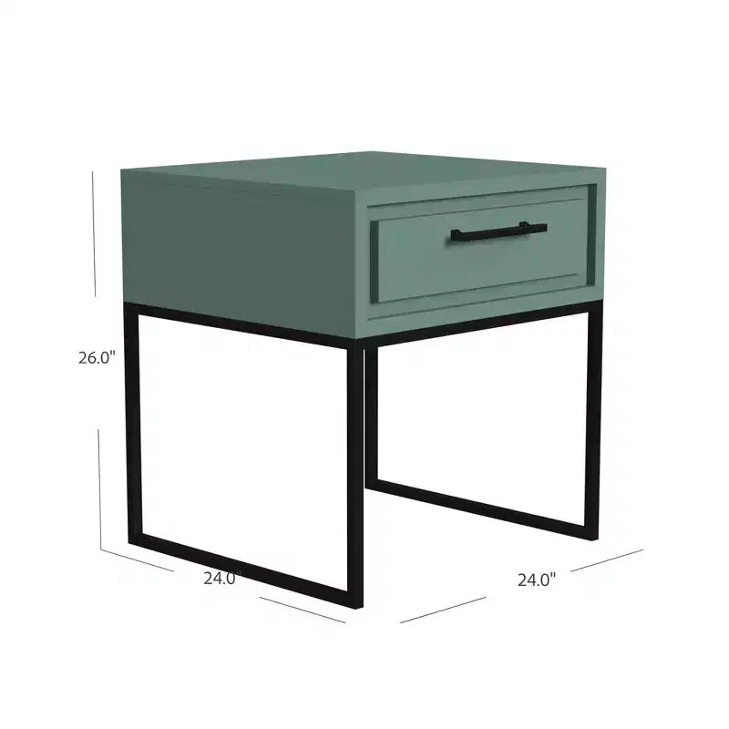 End Table with Storage Drawer and Black Metal Base