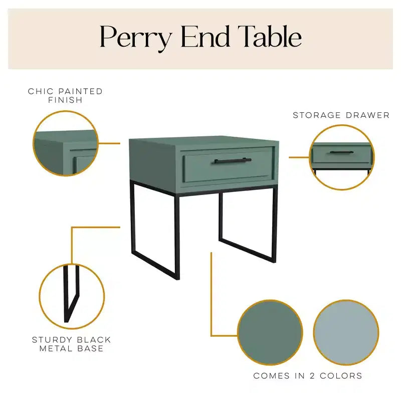 End Table with Storage Drawer and Black Metal Base