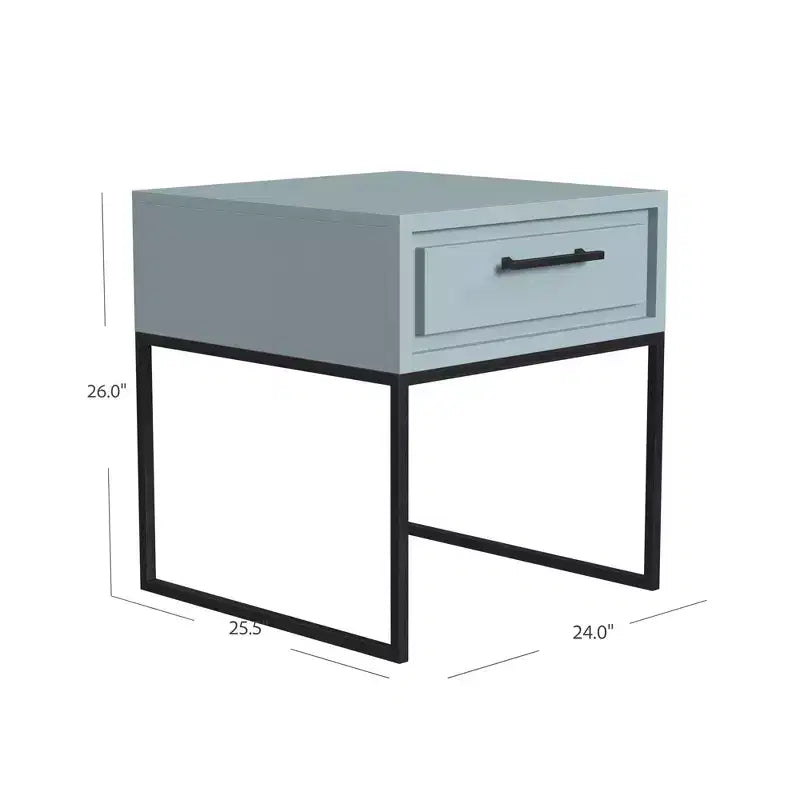 End Table with Storage Drawer and Black Metal Base
