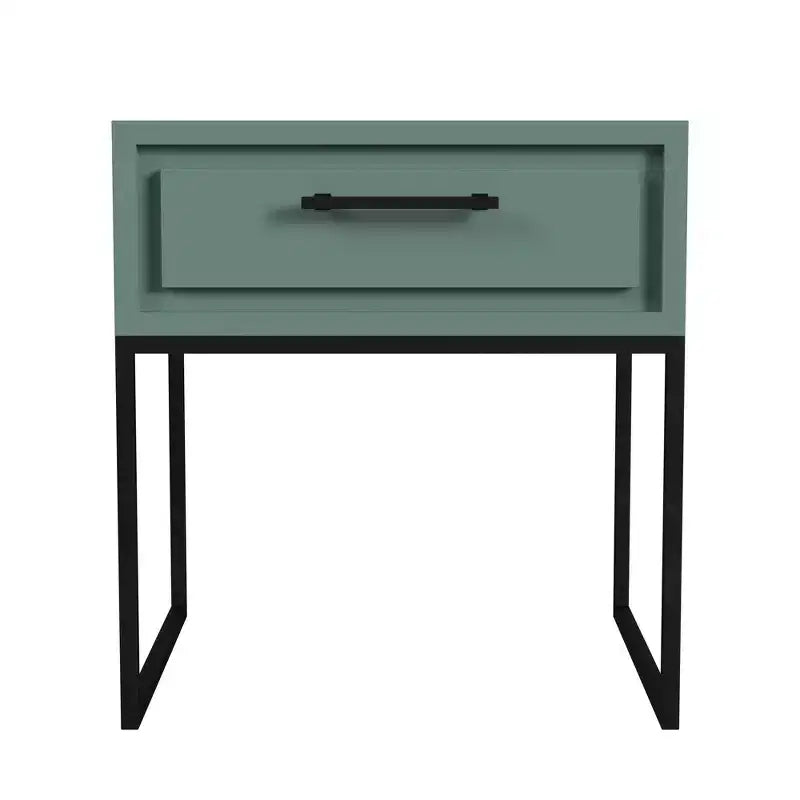 End Table with Storage Drawer and Black Metal Base