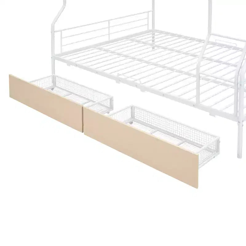 Metal Bunk Bed with Chrome Finish and Built-in Drawers