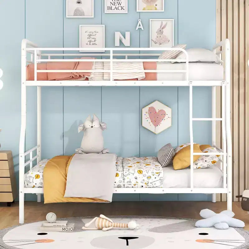 Metal Bunk Bed with Chrome Finish and Built-in Drawers