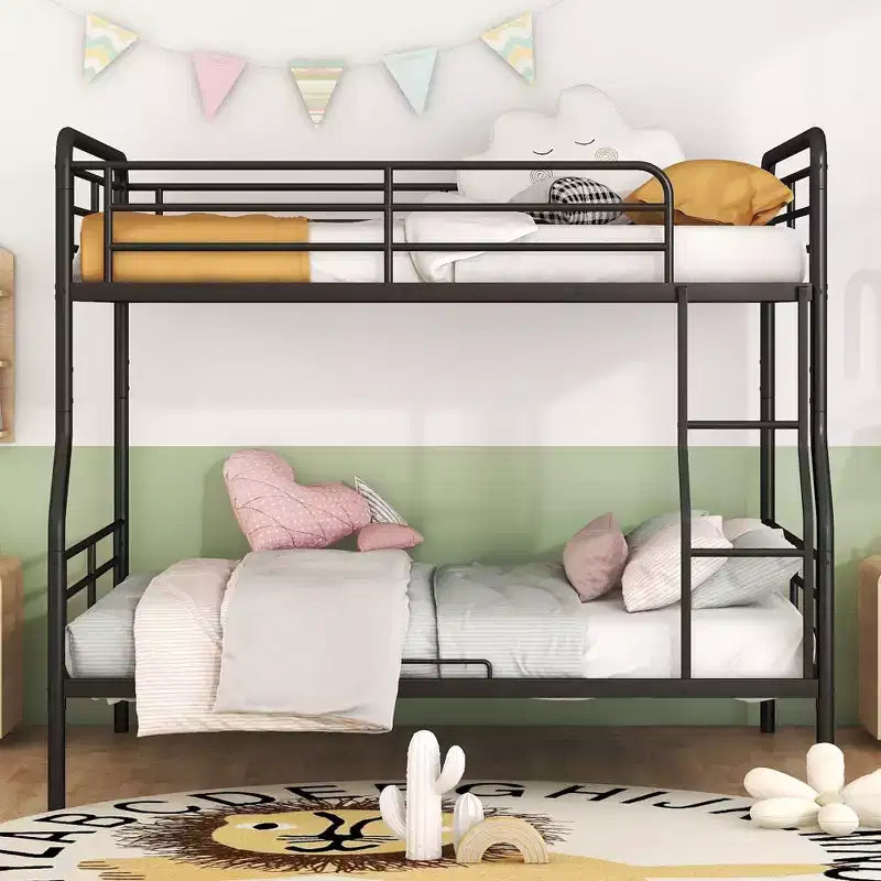 Metal Bunk Bed with Chrome Finish and Built-in Drawers
