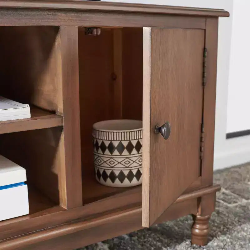 Distressed White Pine TV Console with 2 Doors, for Screens up to 127 cm