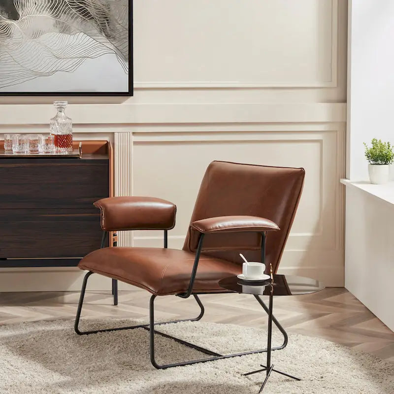 Poltrona lounge in similpelle nera/marrone, a seduta singola