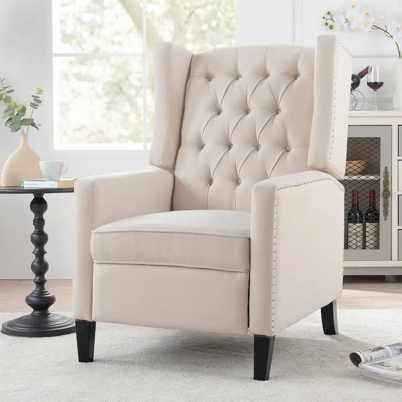 27 Wide Upholstered Manual Recliner, Wing Sofa Chair with Wood Legs