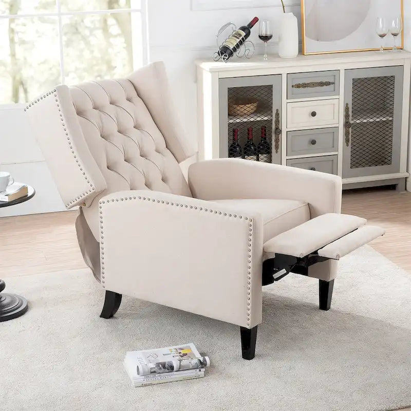 Poltrona reclinabile manuale con schienale ad ala, larghezza 68,5 cm, nera / blu / rosso vino / beige / grigia, a posto singolo