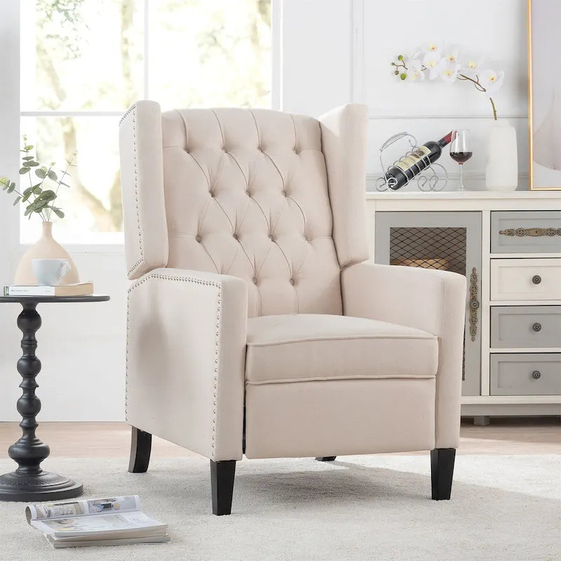 Poltrona reclinabile manuale con schienale ad ala, larghezza 68,5 cm, nera / blu / rosso vino / beige / grigia, a posto singolo
